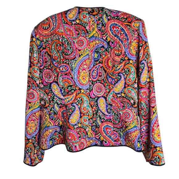 Maggy London‎ Womens Silk Jacket XL Paisley Quilted Funky Hidden Button Tassel - Picture 6 of 8
